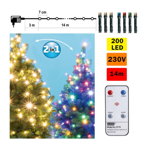 LED Vianočná vonkajšia reťaz 200xLED 17m IP44 teplá biela/multicolor + DO