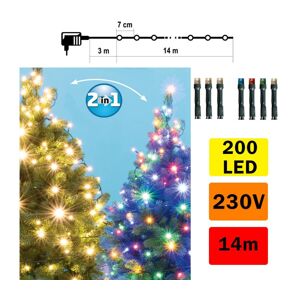 LED Vianočná vonkajšia reťaz 200xLED/5 funkcií 17m IP44 teplá biela/multicolor
